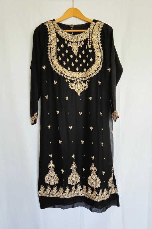 Black Readymade Chiffon Embroidered 2-Piece Suit