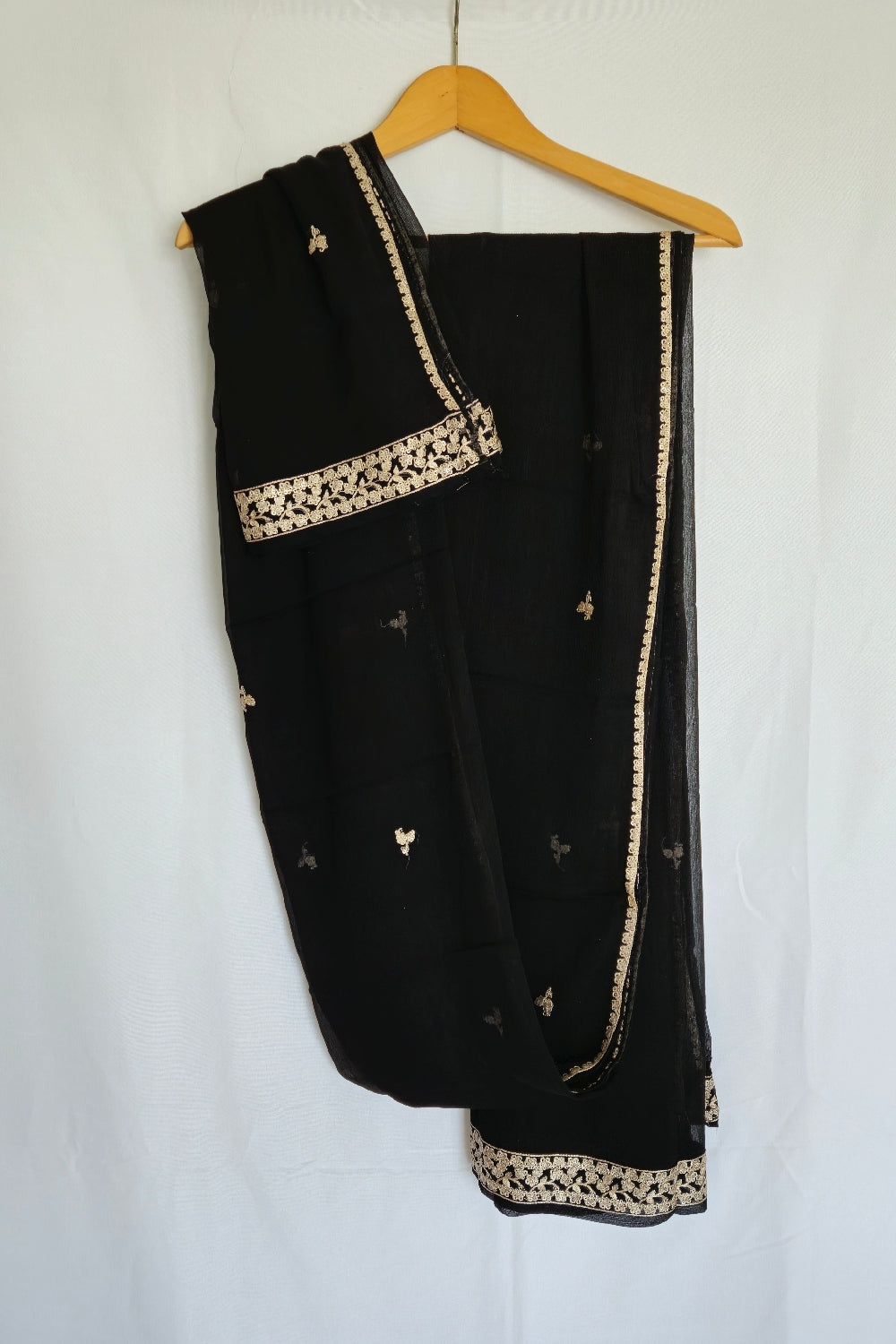 Black Readymade Chiffon Embroidered 2-Piece Suit