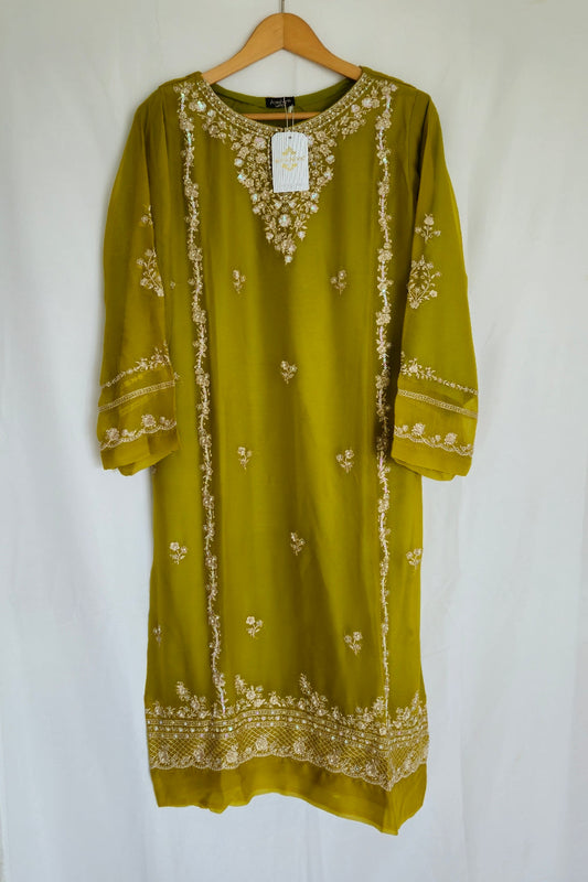 Forest Green Readymade Chiffon Embroidered 2-Piece Suit