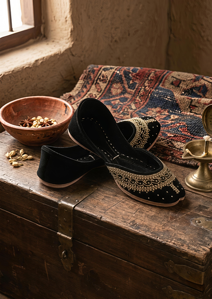 Alyssa Black Velvet Khussa with Leather Sole Online in KSA Riyadh Saudi Arabia Oman Bahrain Qatar