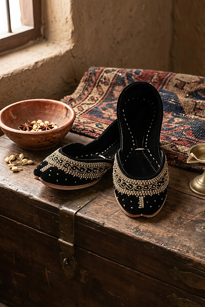 Black Velvet Khussa Ladies Ethnic Shoes Online in Dubai UAE Abudhabi Ajman Sharjah