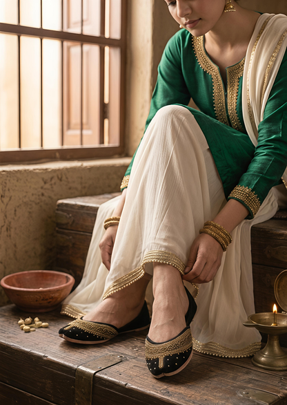 Ladies Black Velvet Khussa Formal Footwear Online in Sri Lanka India Australia