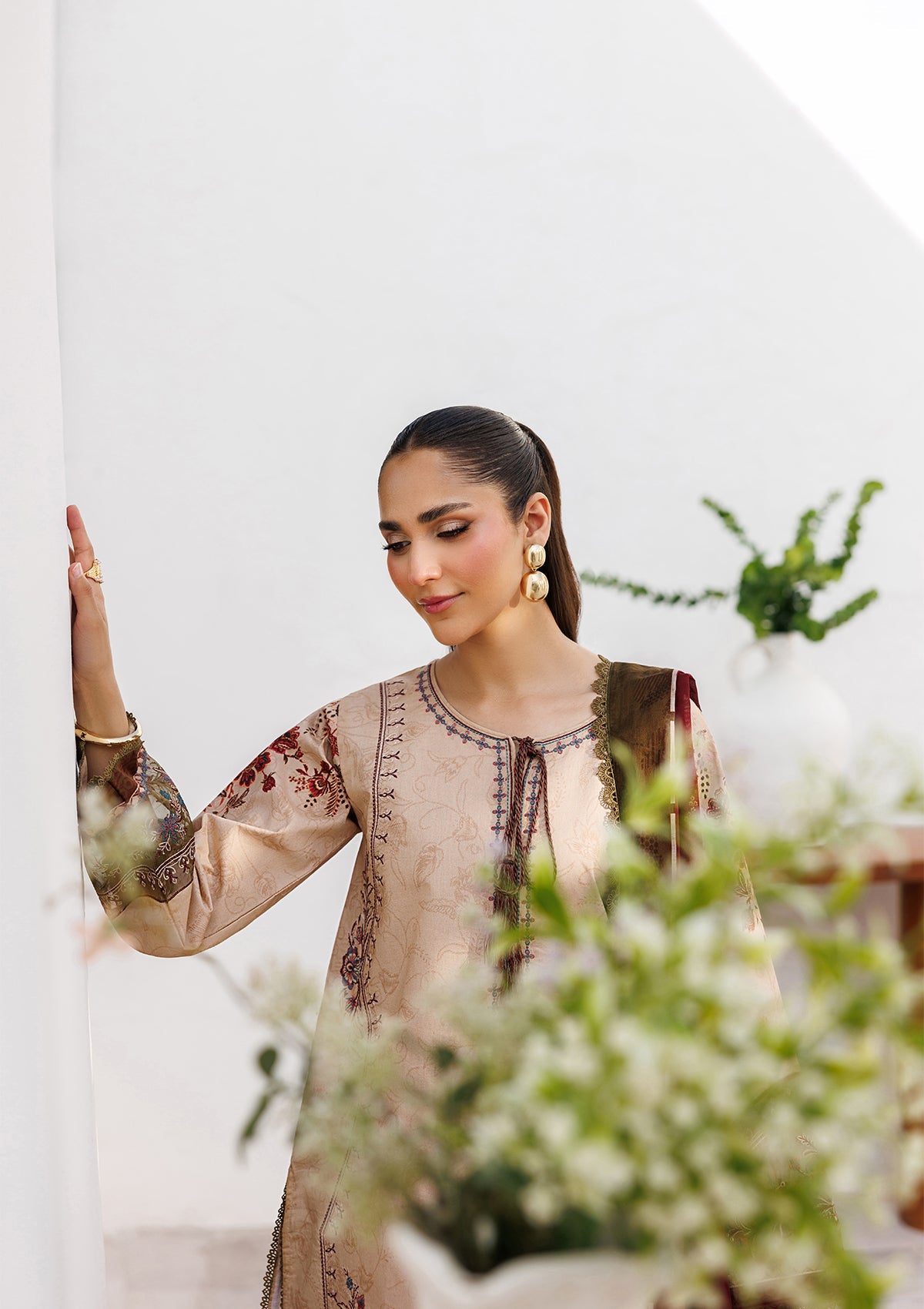 Almond Brown Embroidered Lawn Ladies Suit Online in Sri Lanka India Australia
