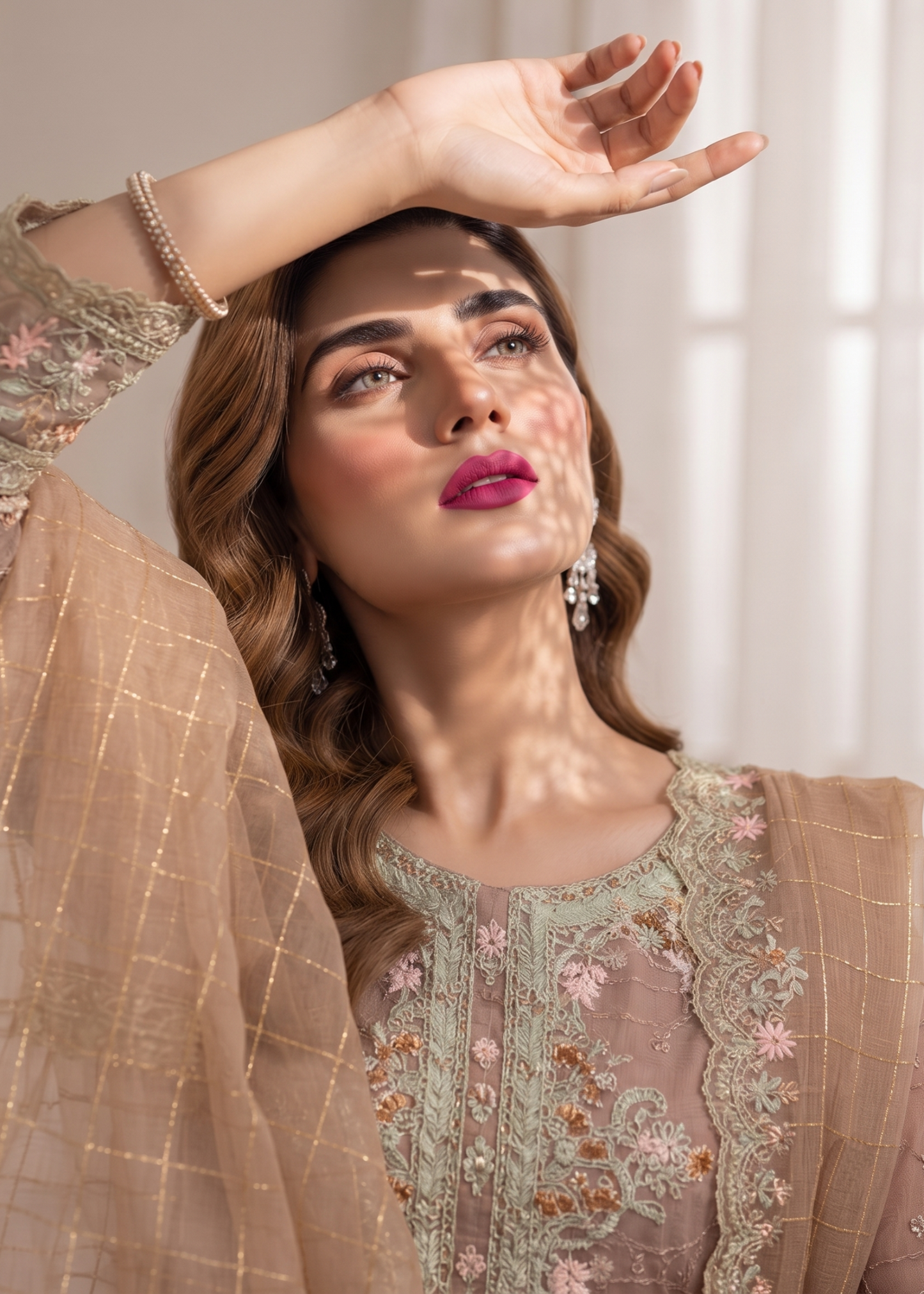 Almond Brown Embroidered Organza Pakistani Suit Online in Sri Lanka India Australia