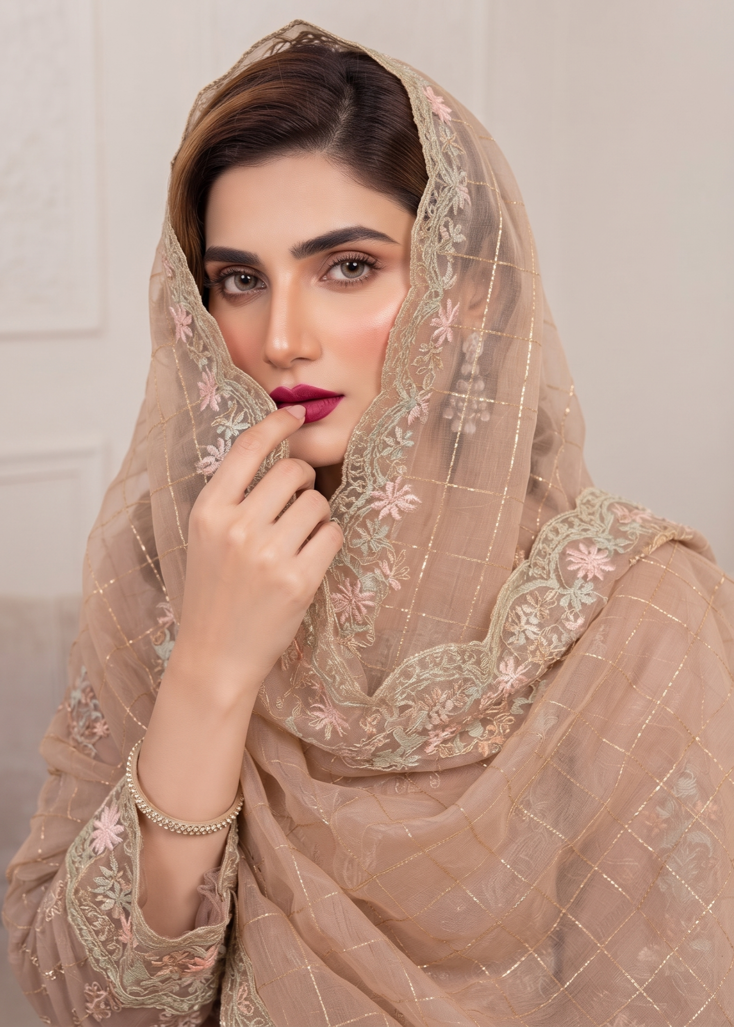 Almond Brown Organza Embroidered Festive Suit Online in KSA Riyadh Saudi Arabia Oman Bahrain Qatar