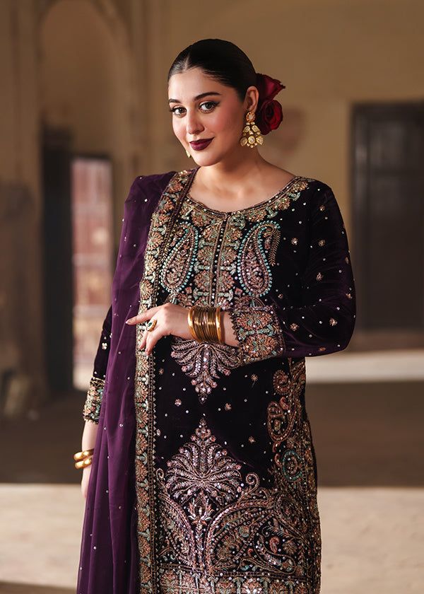 Amethyst Velvet Embellished Wedding Outfit Online in Sri Lanka India Australia
