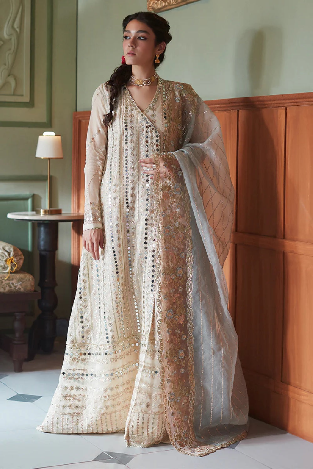 Embroidered Anarkali Suit with Mirror Work