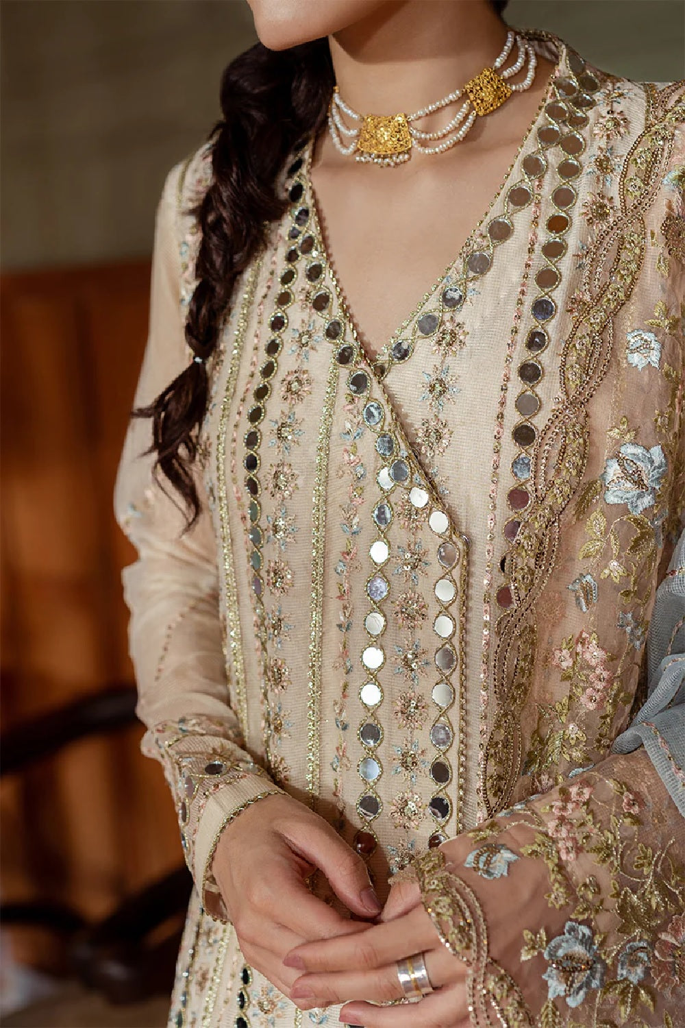 Embroidered Anarkali Suit with Mirror Work