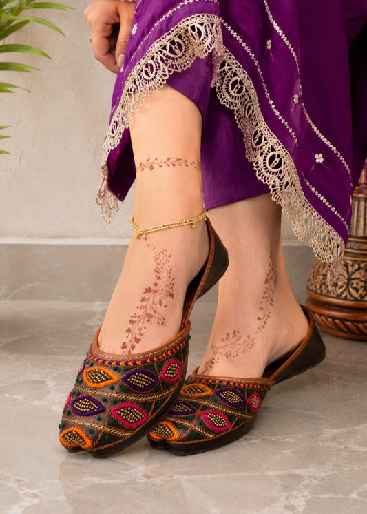 Aniya Collection Charcoal Grey Khussa with Gel Sole Online in UK USA Canada