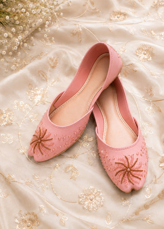 Aniya Collection Light Pink Khussa with PU Sole Online in KSA Riyadh Saudi Arabia Oman Bahrain Qatar