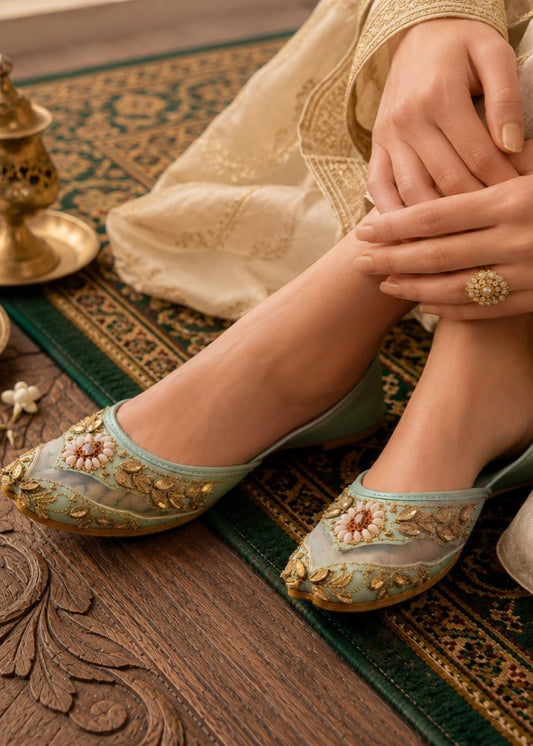 Aniya Collection Moss Green Khussa Online in KSA Riyadh Saudi Arabia Oman Bahrain Qatar