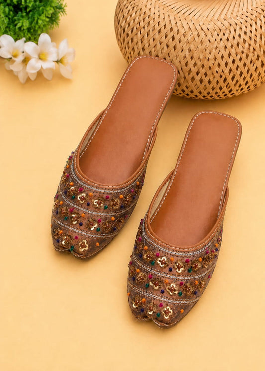 Aniya Collection Premium Khussa Saddle Brown Wedding Shoes Online in KSA Riyadh Saudi Arabia Oman Bahrain Qatar