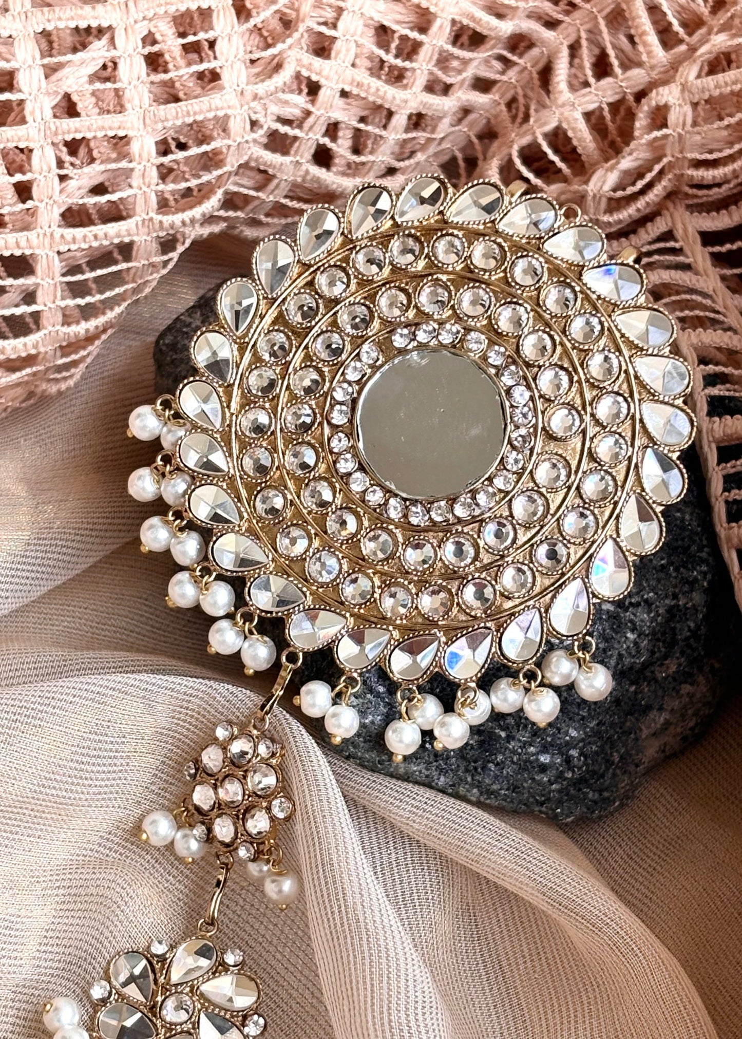 Antique Finish Hair Paranda with Mirror Accents Online in KSA Riyadh Saudi Arabia Oman Bahrain Qatar