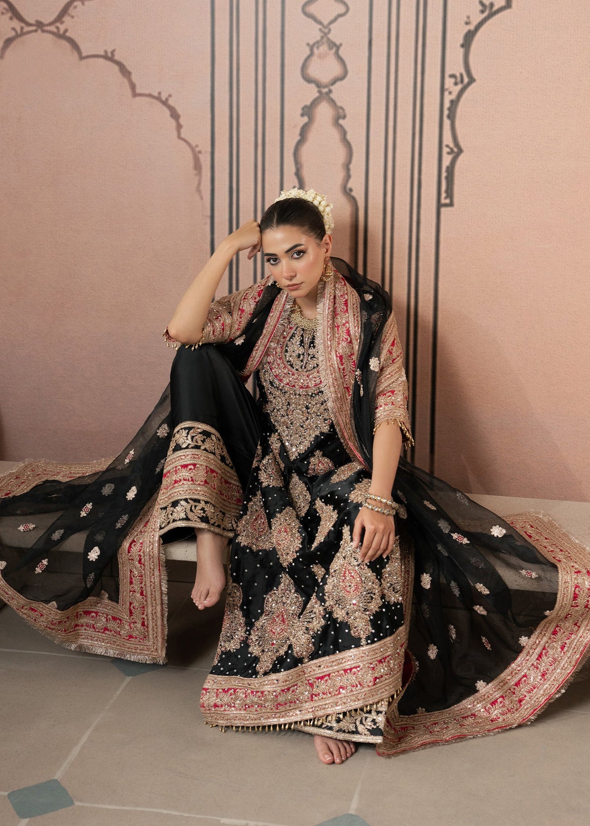 Antique Gold Detailing Black Charmuse Salwar Suit Online in Dubai UAE Abudhabi Ajman Sharjah