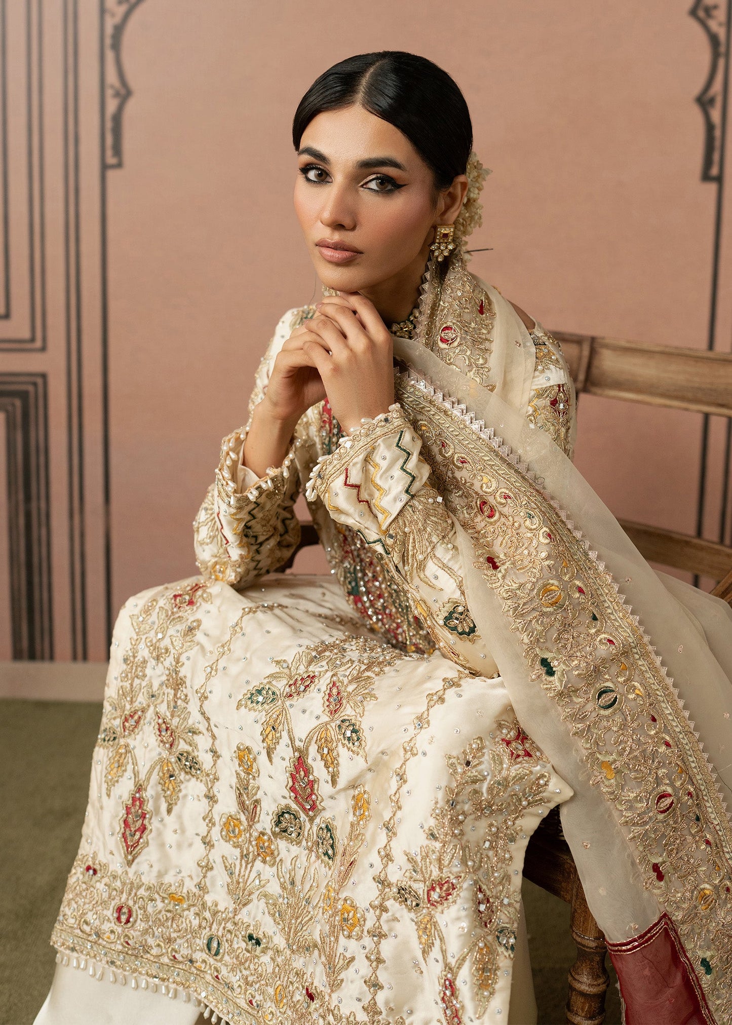Antique Gold Embellished Off-White Designer Suit Online in Sri Lanka India Australia