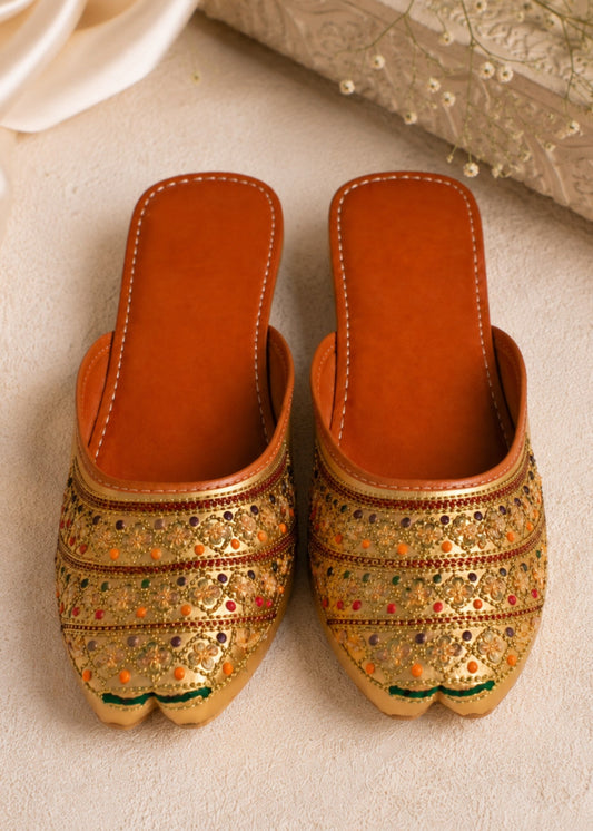 Antique Gold Embellished Women Mule Online in KSA Riyadh Saudi Arabia Oman Bahrain Qatar