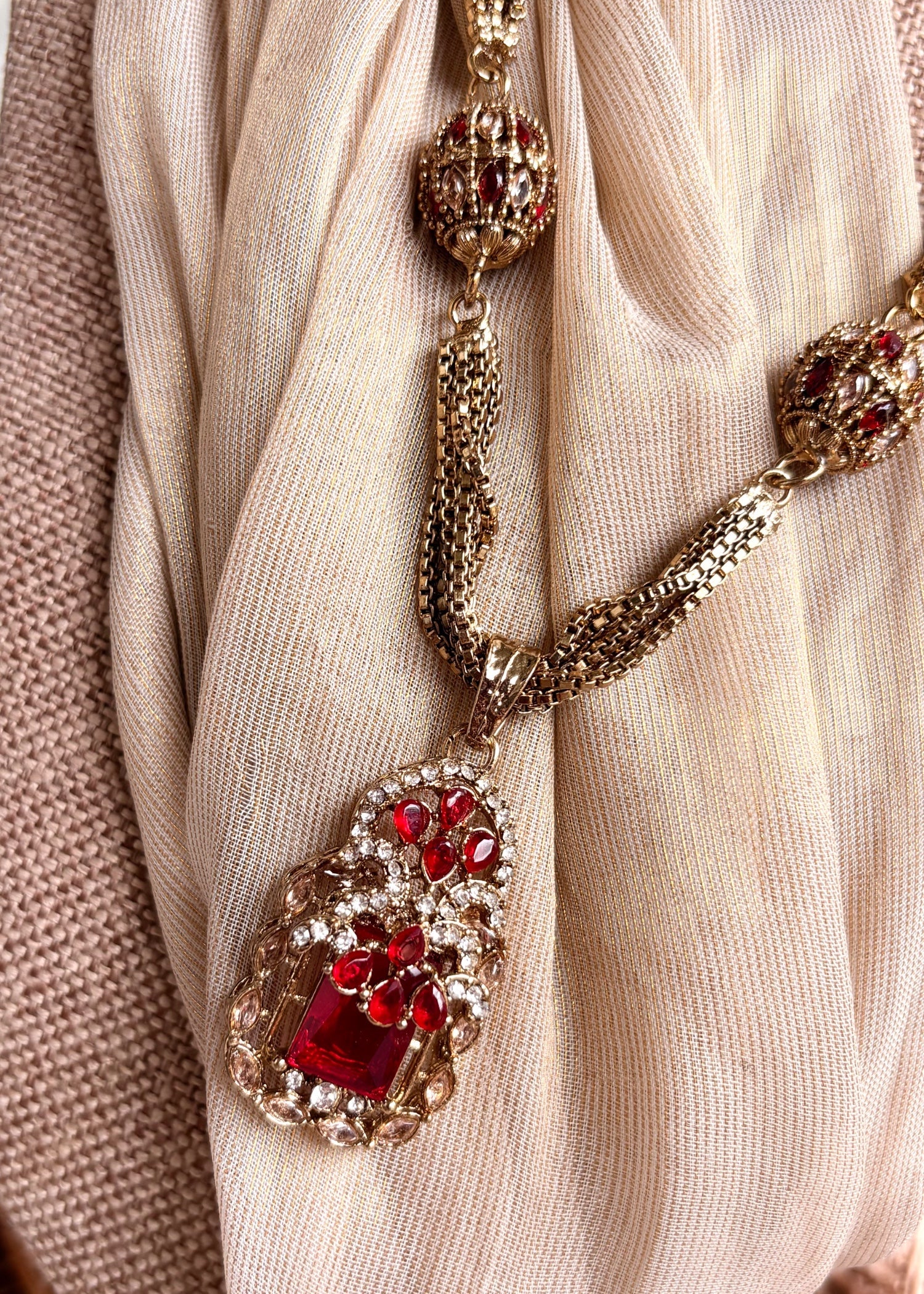 Antique Maroon Turkish Bridal Jewellery Set Online in KSA Riyadh Saudi Arabia Oman Bahrain Qatar