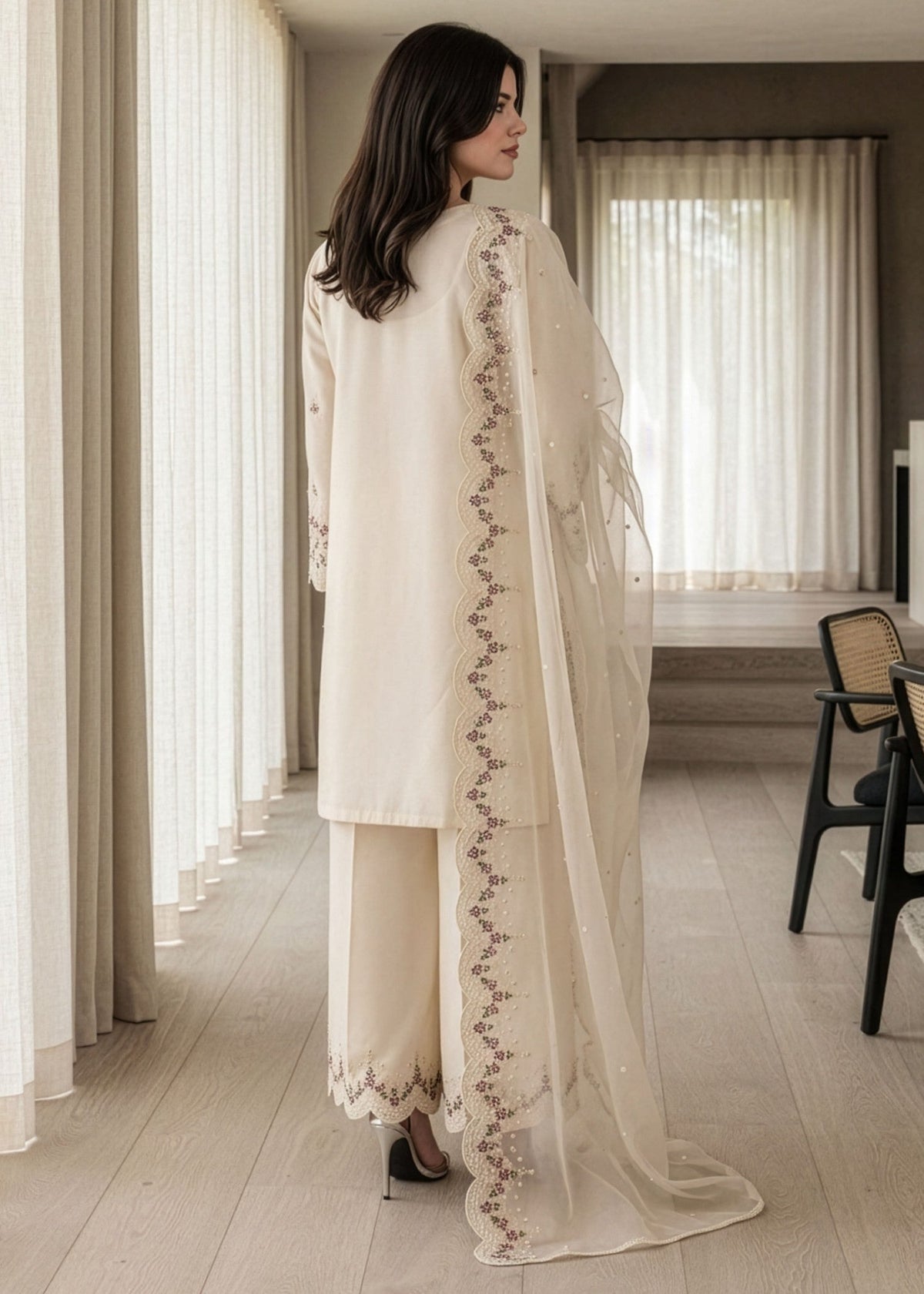 Antique White Embroidered Lawn Cotton Designer Salwar Kameez Online in Dubai UAE Abudhabi Ajman Sharjah