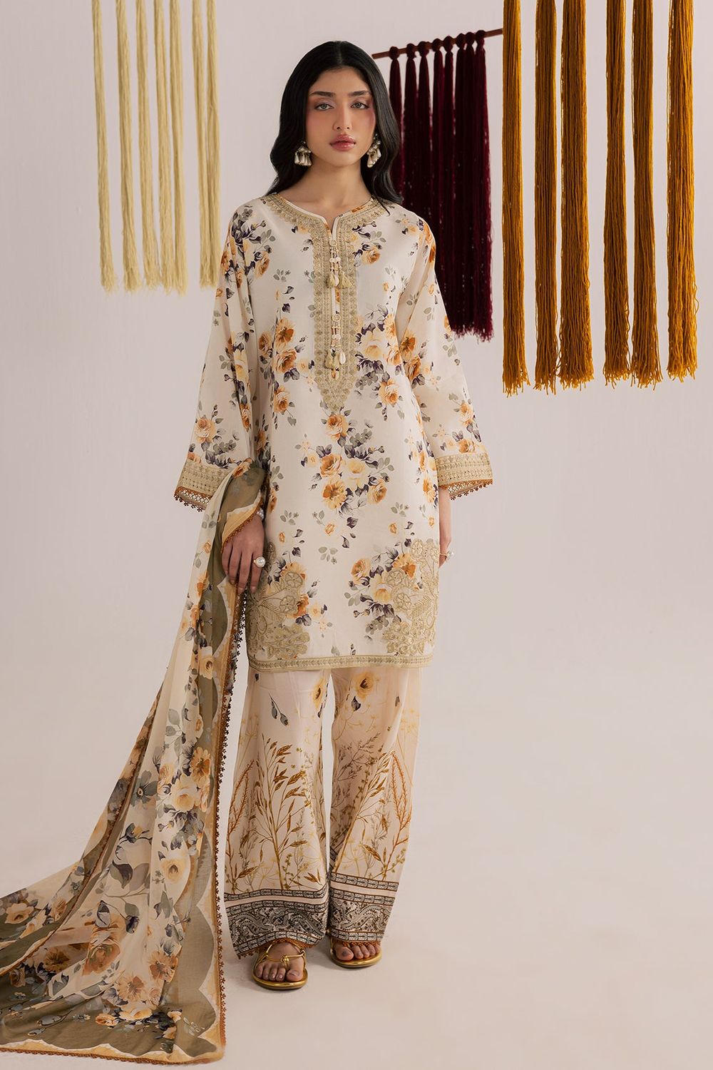 Antique White Embroidered Lawn Farshi Shalwar Online in Dubai UAE Abudhabi Ajman Sharjah