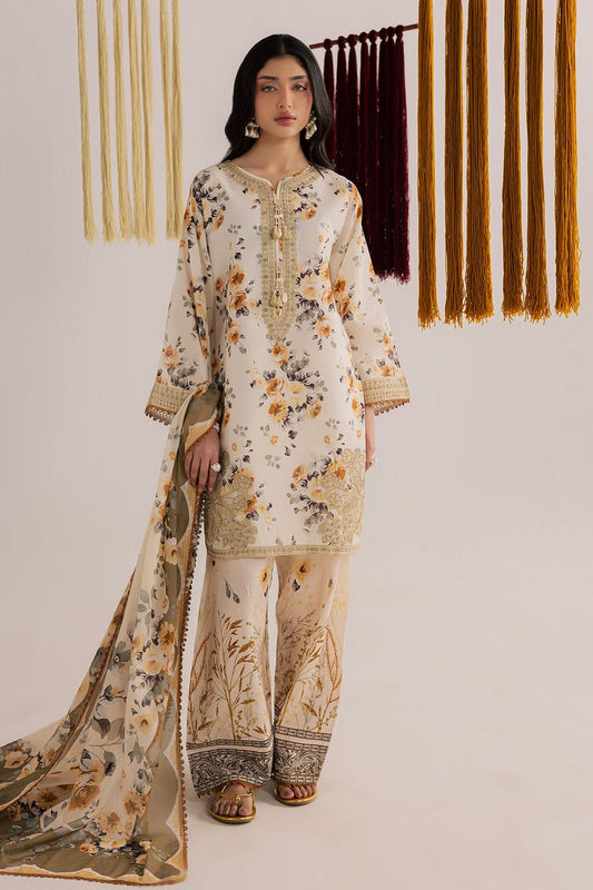 Antique White Embroidered Lawn Farshi Shalwar Suit Online in Dubai UAE Abudhabi Ajman Sharjah