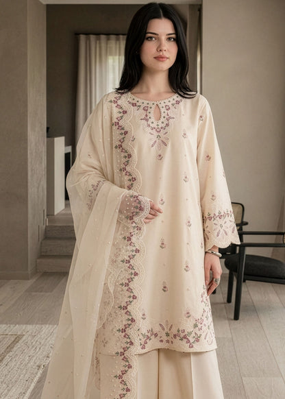 Antique White Embroidered Lawn Pakistani Suit Online in KSA Riyadh Saudi Arabia Oman Bahrain Qatar