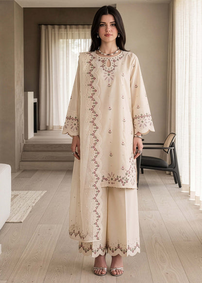 Antique White Embroidered Lawn Straight Kurta Set Online in Sri Lanka India Australia