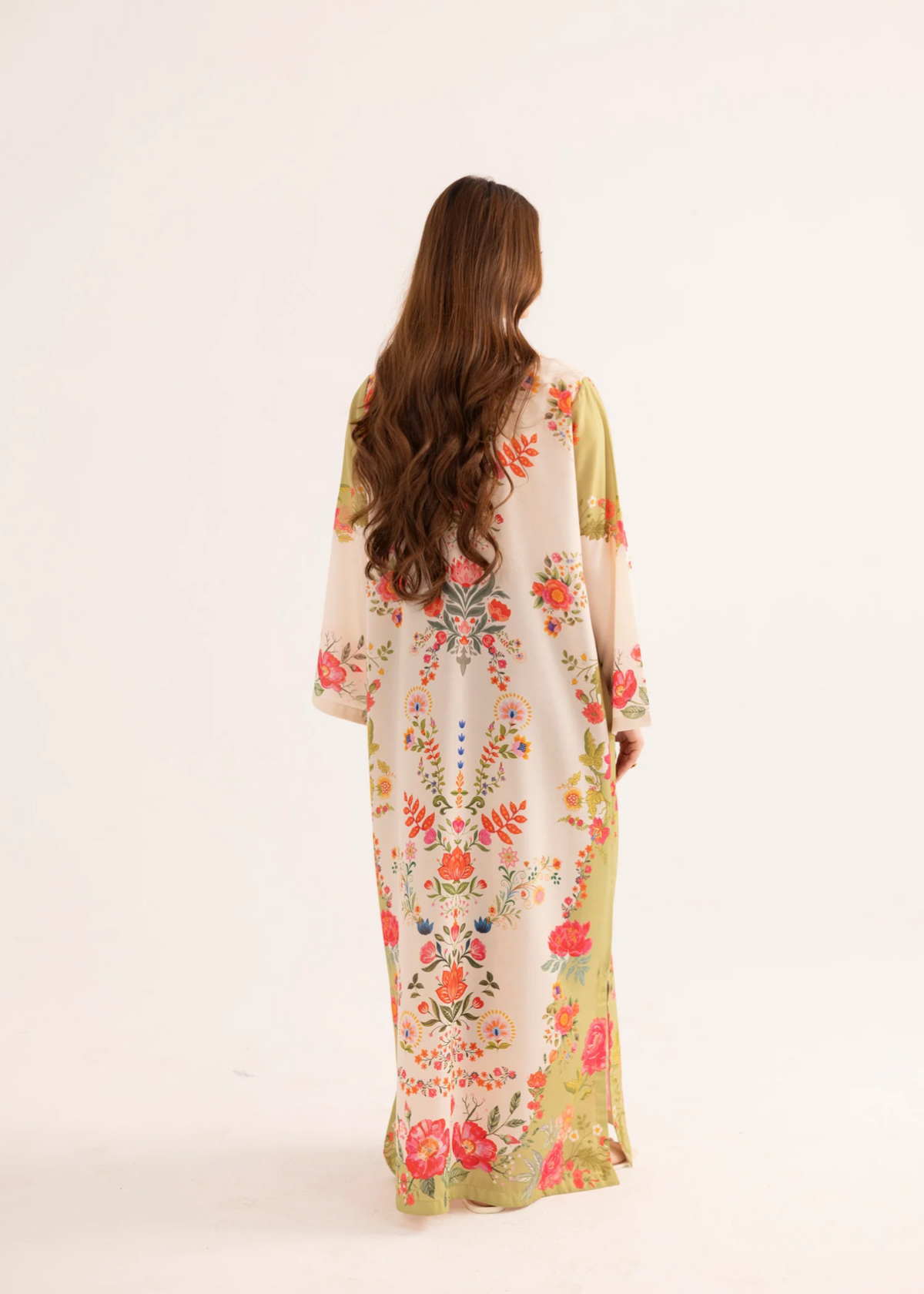 Antique White Sublimation Print Silk Lawn Kaftan Online in Sri Lanka India Australia