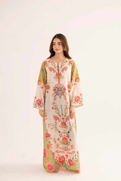 Antique White Sublimation Printed Silk Lawn Kaftan Online in Dubai UAE Abudhabi Ajman Sharjah