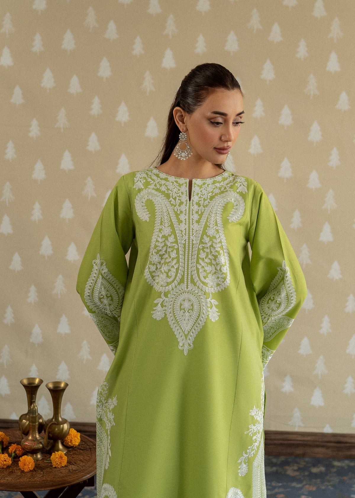 Apple Green Aari Embroidered Lawn Kurta Set Online in Dubai DXB UAE Abudhabi Meena Bazaar