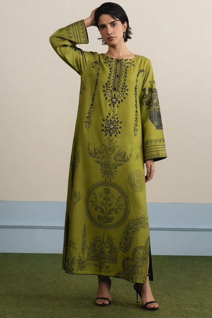 Apple Green Embellished Dhanak Kaftan Online in Dubai UAE Abudhabi Ajman Sharjah