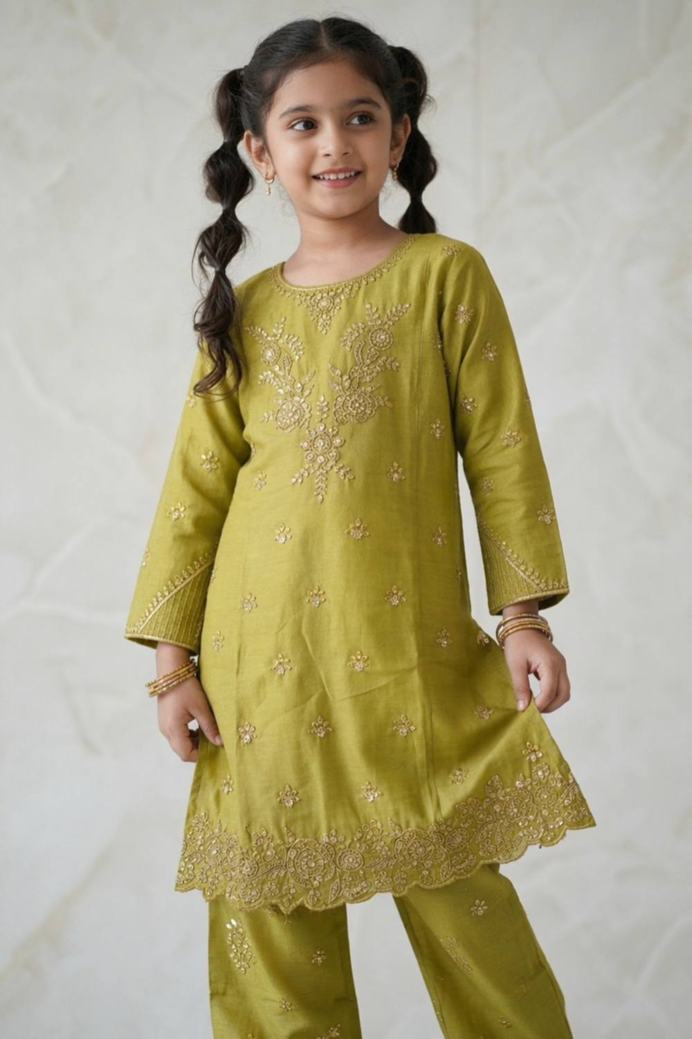 Apple Green Embroidered Cotton Straight Kurta Set Online in Dubai UAE Abudhabi Ajman Sharjah