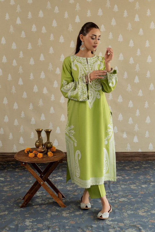 Apple Green Embroidered Lawn Kurta Set Online in Dubai UAE Abudhabi Ajman Sharjah