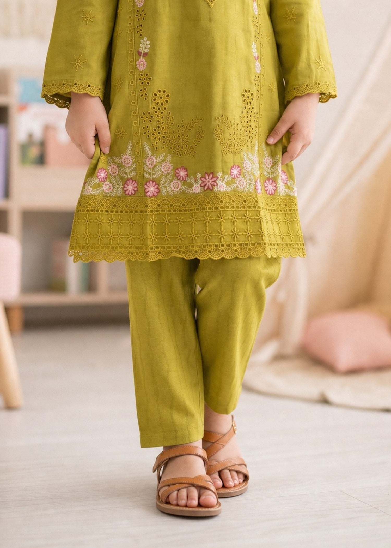 Apple Green Girls Kurta and Trouser Set Online in Sri Lanka India Australia