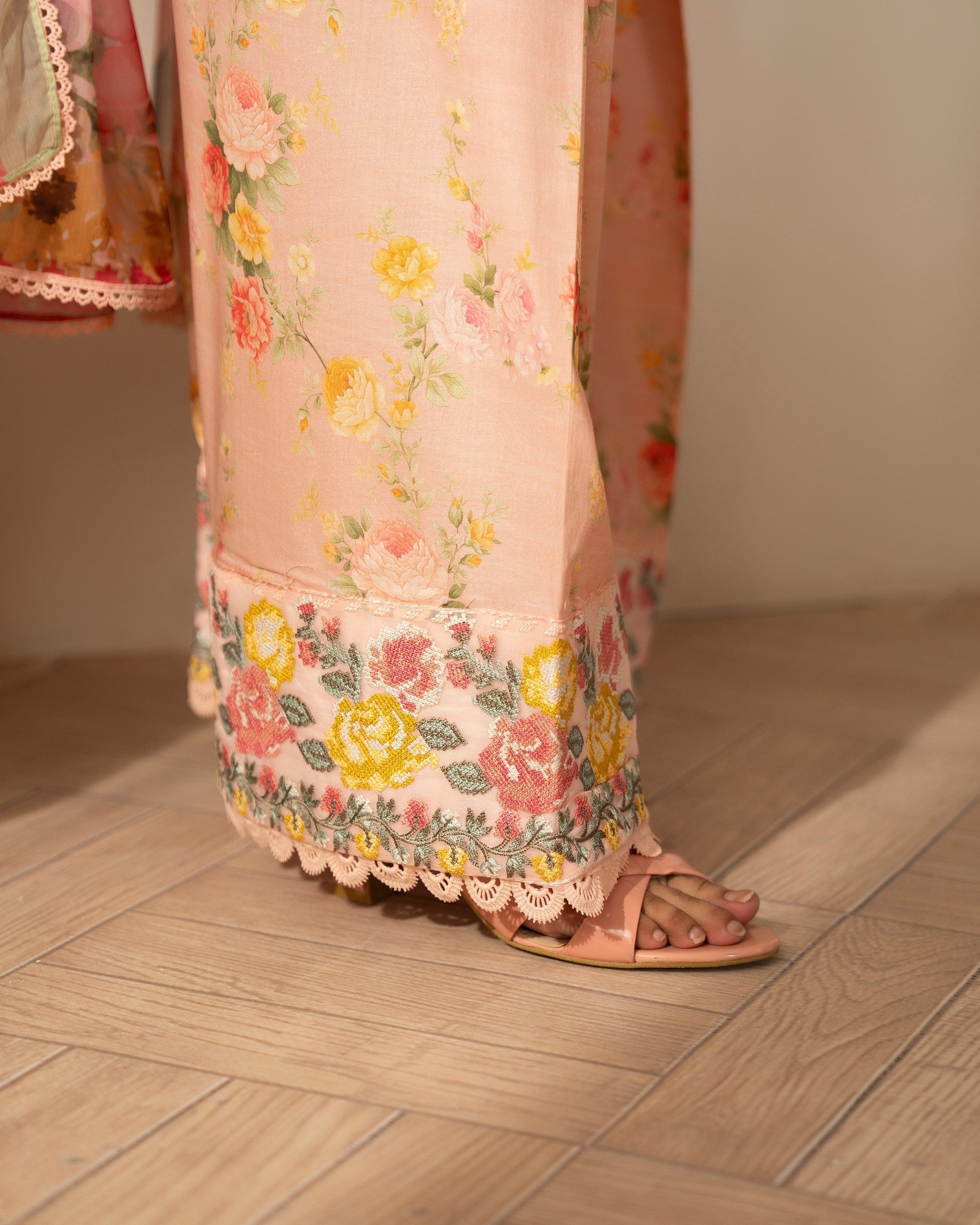 Apricot Embroidered Farshi Shalwar Suit Online in Dubai DXB UAE Abudhabi Meena Bazaar