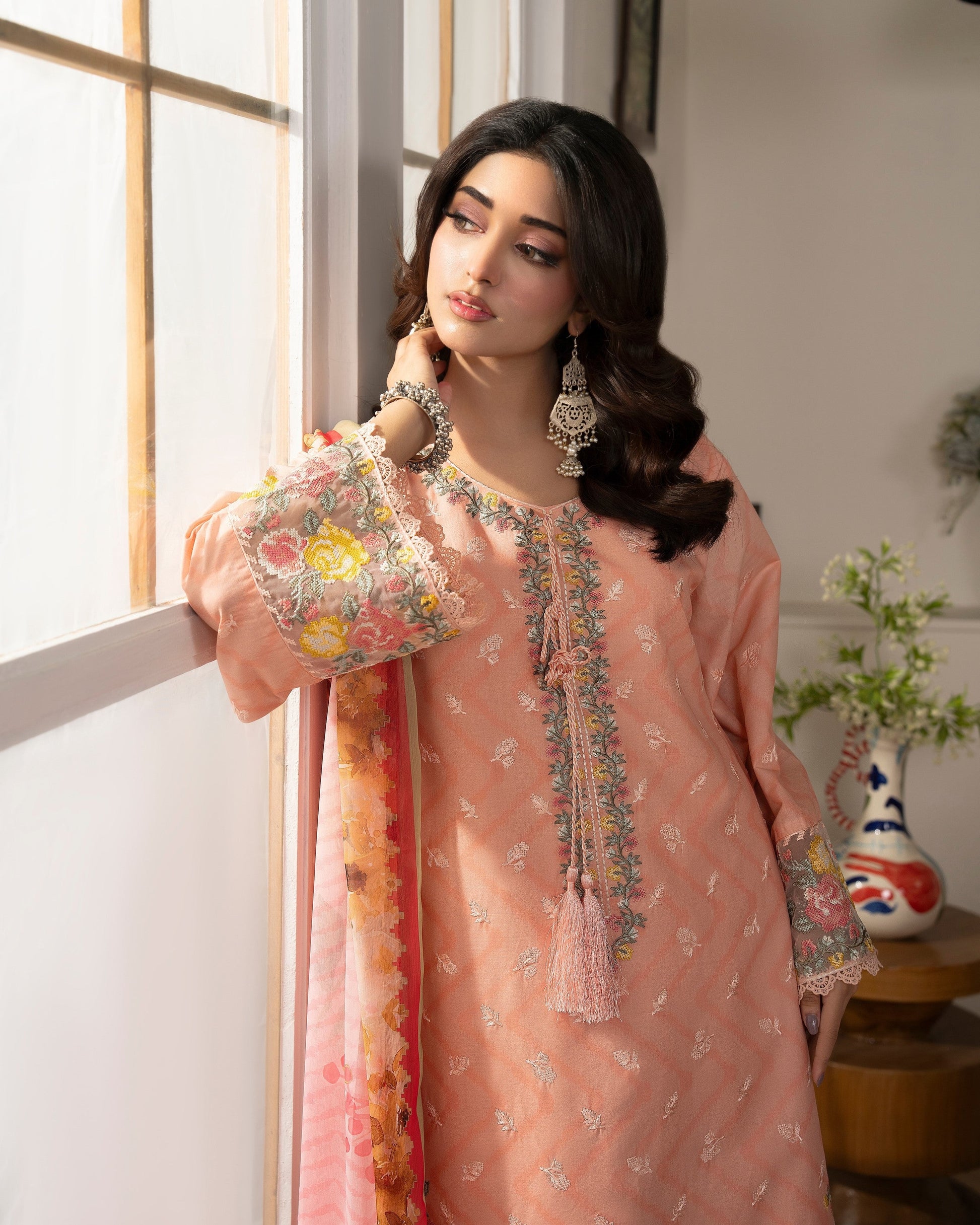 Apricot Lawn Embroidered Readymade Salwar Suit Online in Sri Lanka India Australia