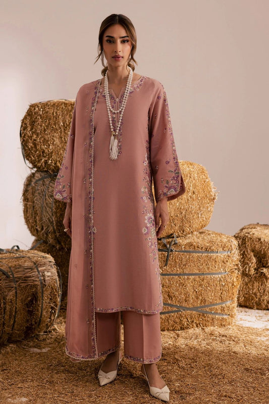 Apricot Orange Embroidered Lawn Cotton Pakistani Suit Online in Dubai UAE Abudhabi Ajman Sharjah