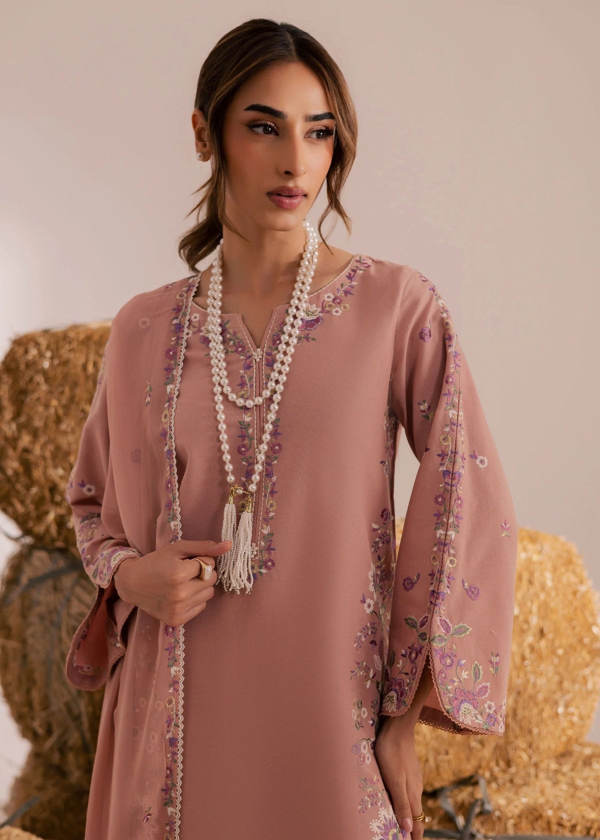 Apricot Orange Embroidered Lawn Cotton Salwar Kameez Online in UK USA Canada