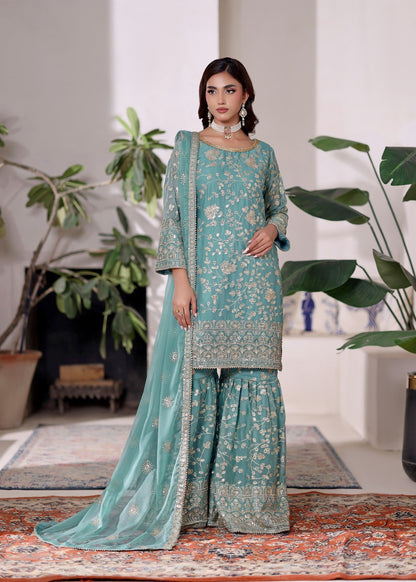 Aqua Embellished Chiffon Pakistani Suit Online in Dubai UAE Abudhabi Ajman Sharjah