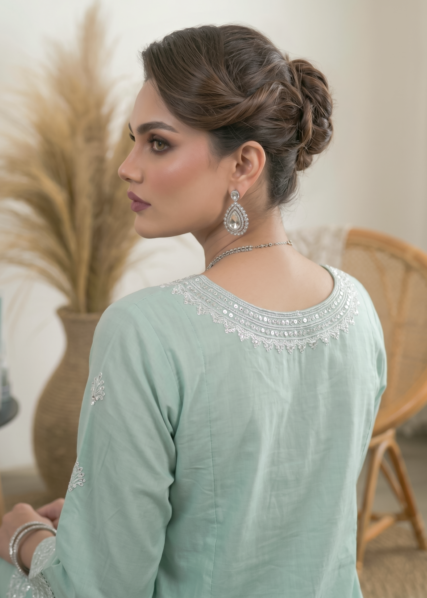 Aqua Embroidered Cotton Farshi Outfit Online in Dubai UAE Abudhabi Ajman Sharjah