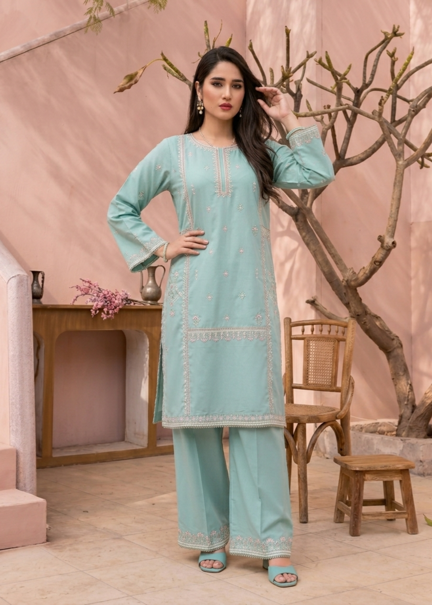 Aqua Embroidered Lawn Festive Wear Dress Material Online in UK USA Canada