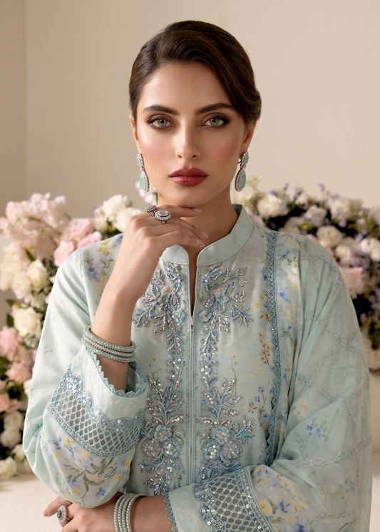Aqua Flapper Style Raw Silk Suit Online in Dubai DXB UAE Abudhabi Meena Bazaar