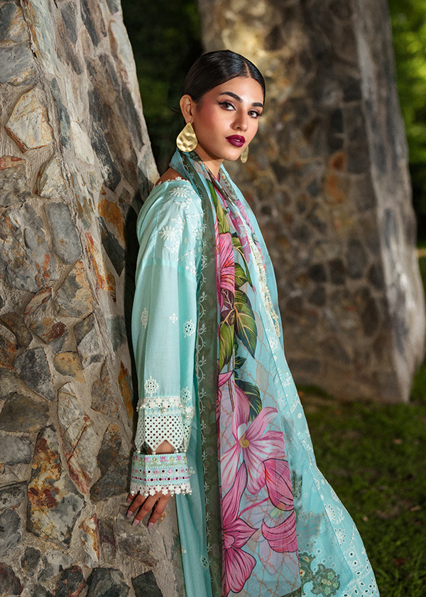 Aqua Floral Printed Lawn Salwar Kameez Online in KSA Riyadh Saudi Arabia Oman Bahrain Qatar