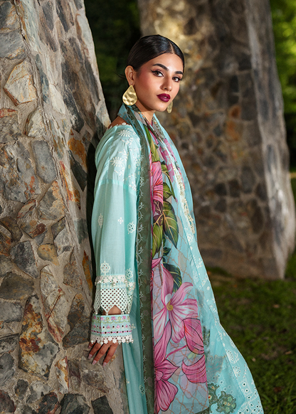 Aqua Floral Printed Lawn Salwar Kameez Online in KSA Riyadh Saudi Arabia Oman Bahrain Qatar
