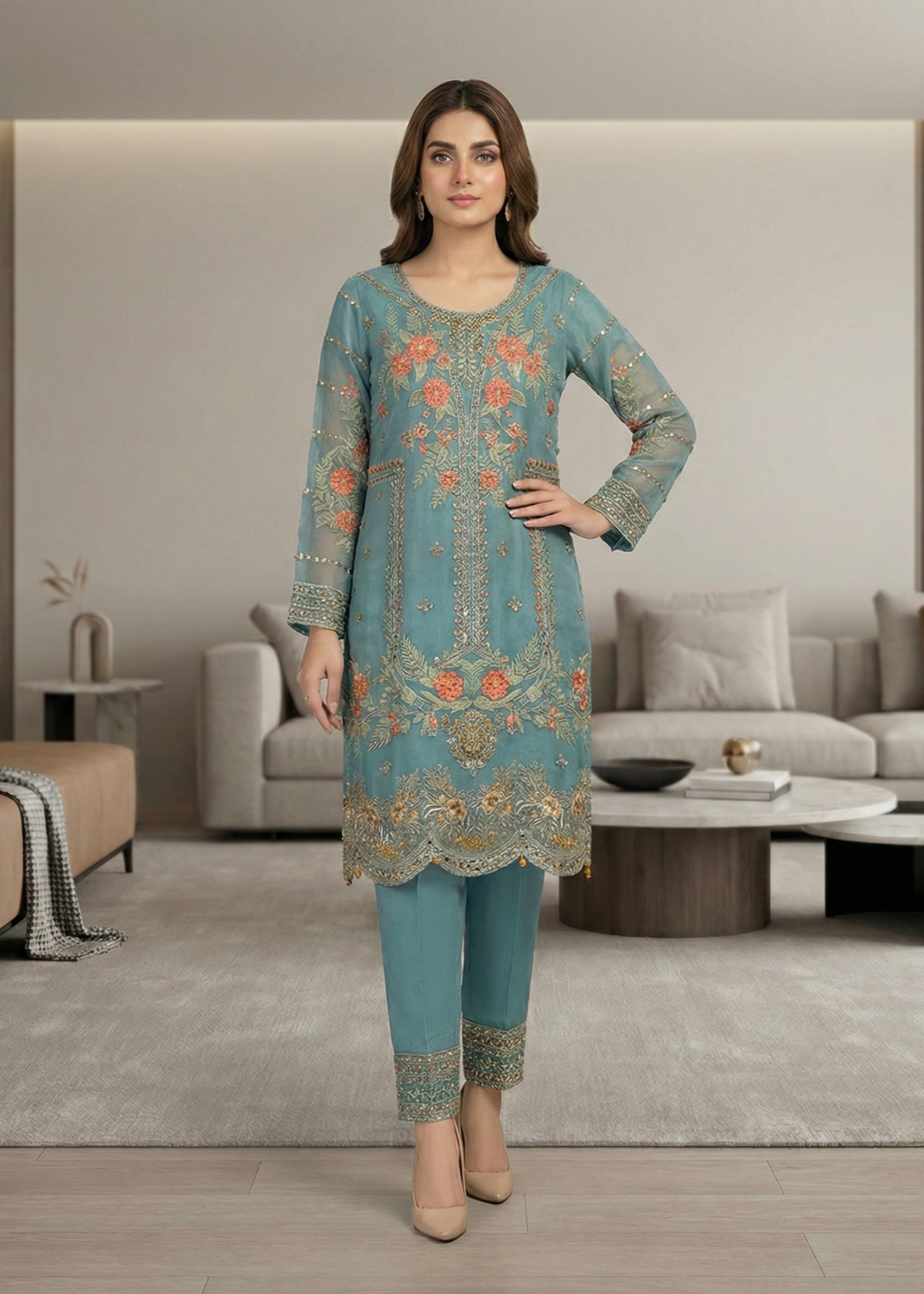Aqua Green Festive Wear Pakistani Suit Online in Dubai DXB UAE Abudhabi Meena Bazaar