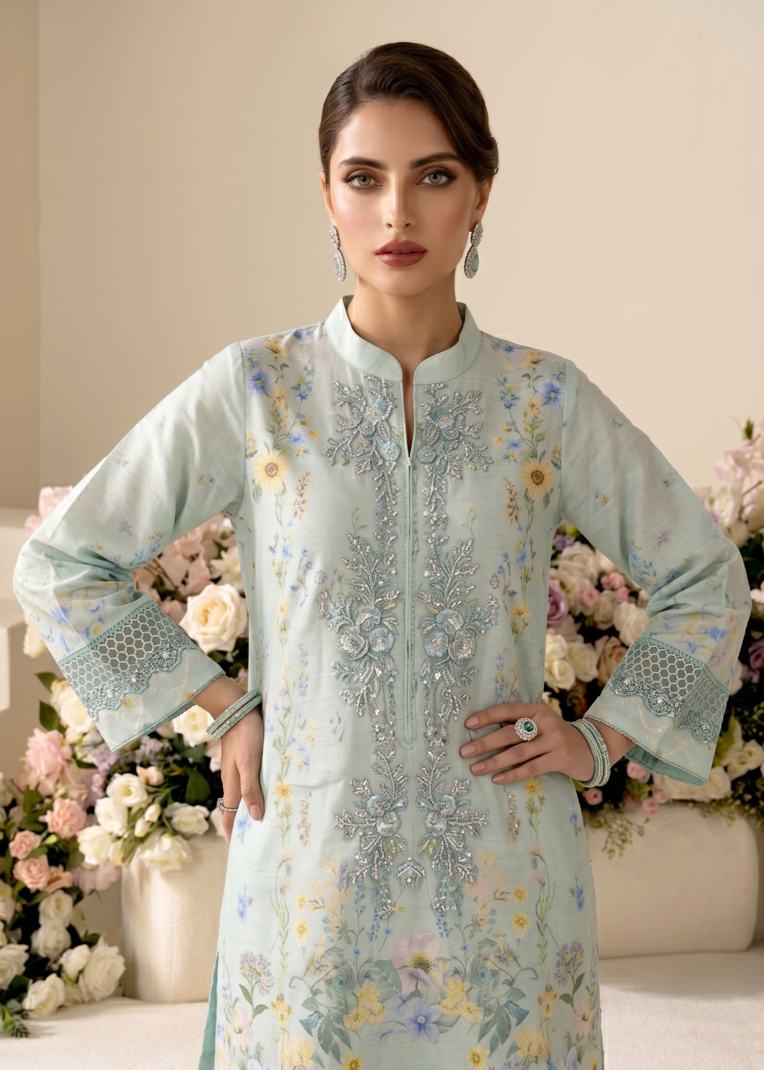 Aqua Green Raw Silk Party Wear Salwar Kameez Online in Sri Lanka India Australia