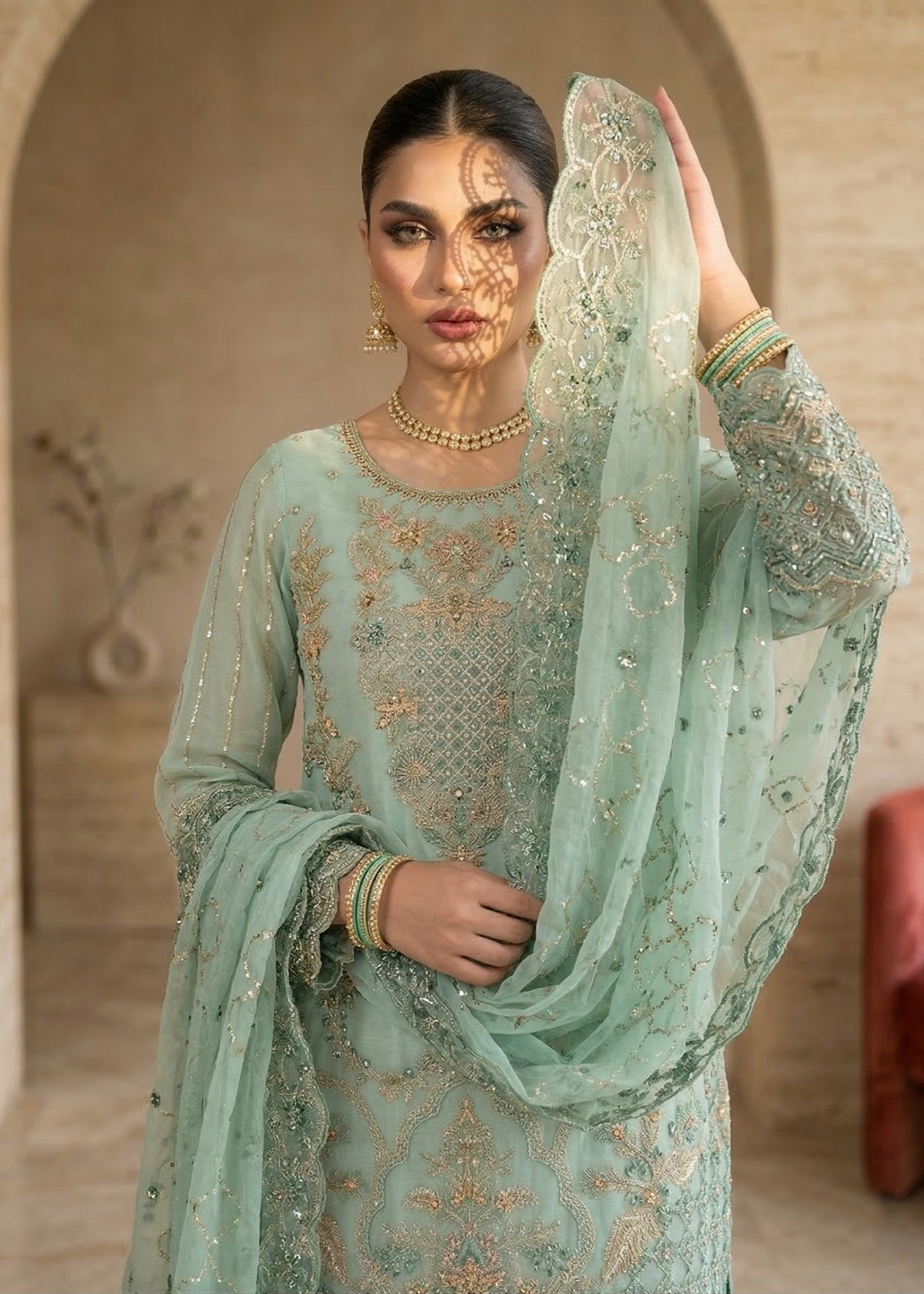 Aqua Organza 3 Piece Festive Wear Online in Sri Lanka India Australia