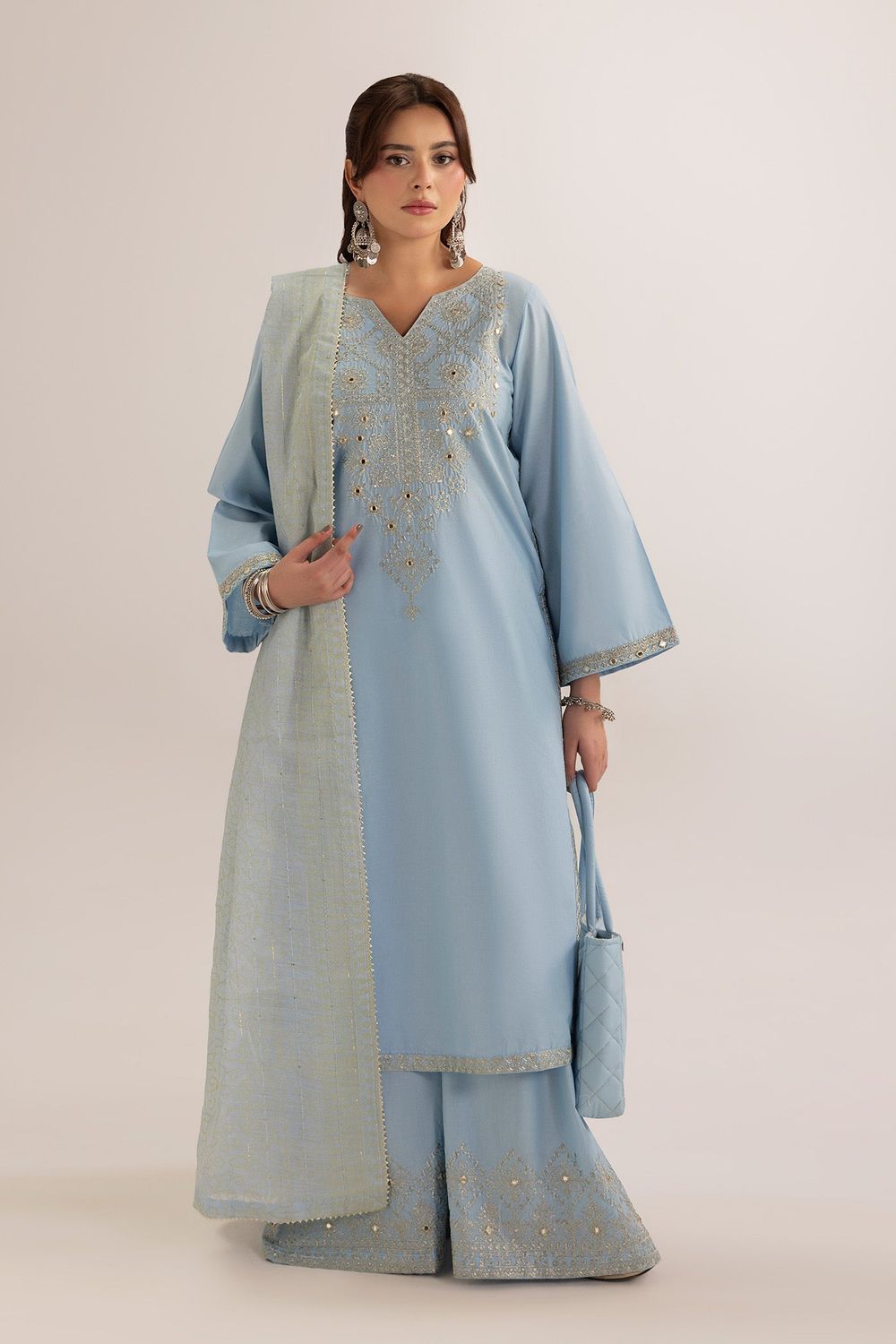 Aquamarine Cotton Embroidered Pakistani Suit Online in Dubai UAE Abudhabi Ajman Sharjah