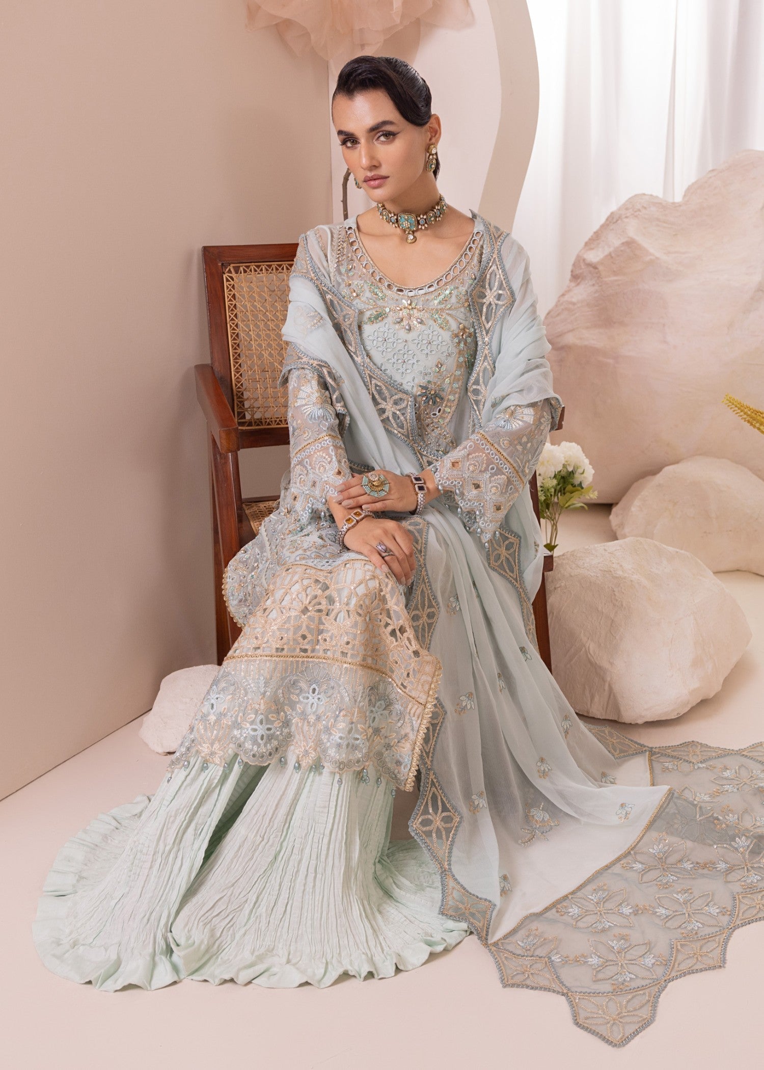 Aquamarine Crush Sharara Kurti Dupatta Online in Dubai DXB UAE Abudhabi Meena Bazaar