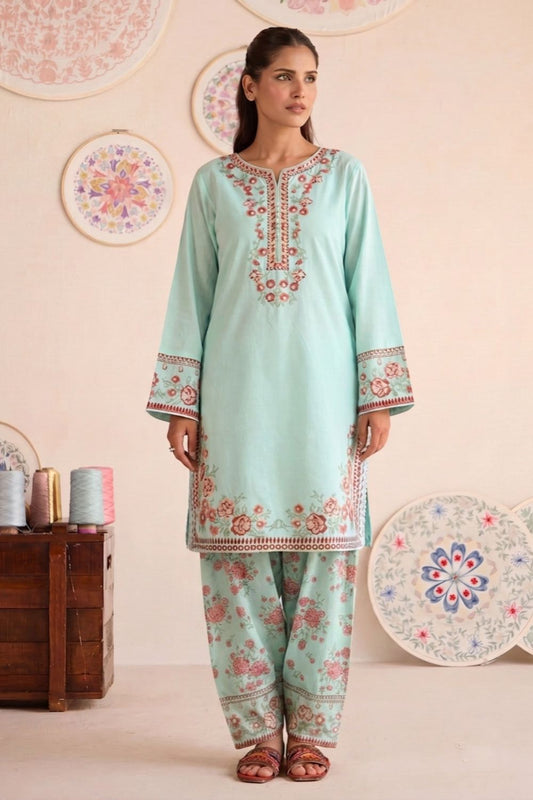 Aquamarine Embroidered Lawn Kurta Set Online in Dubai UAE Abudhabi Ajman Sharjah