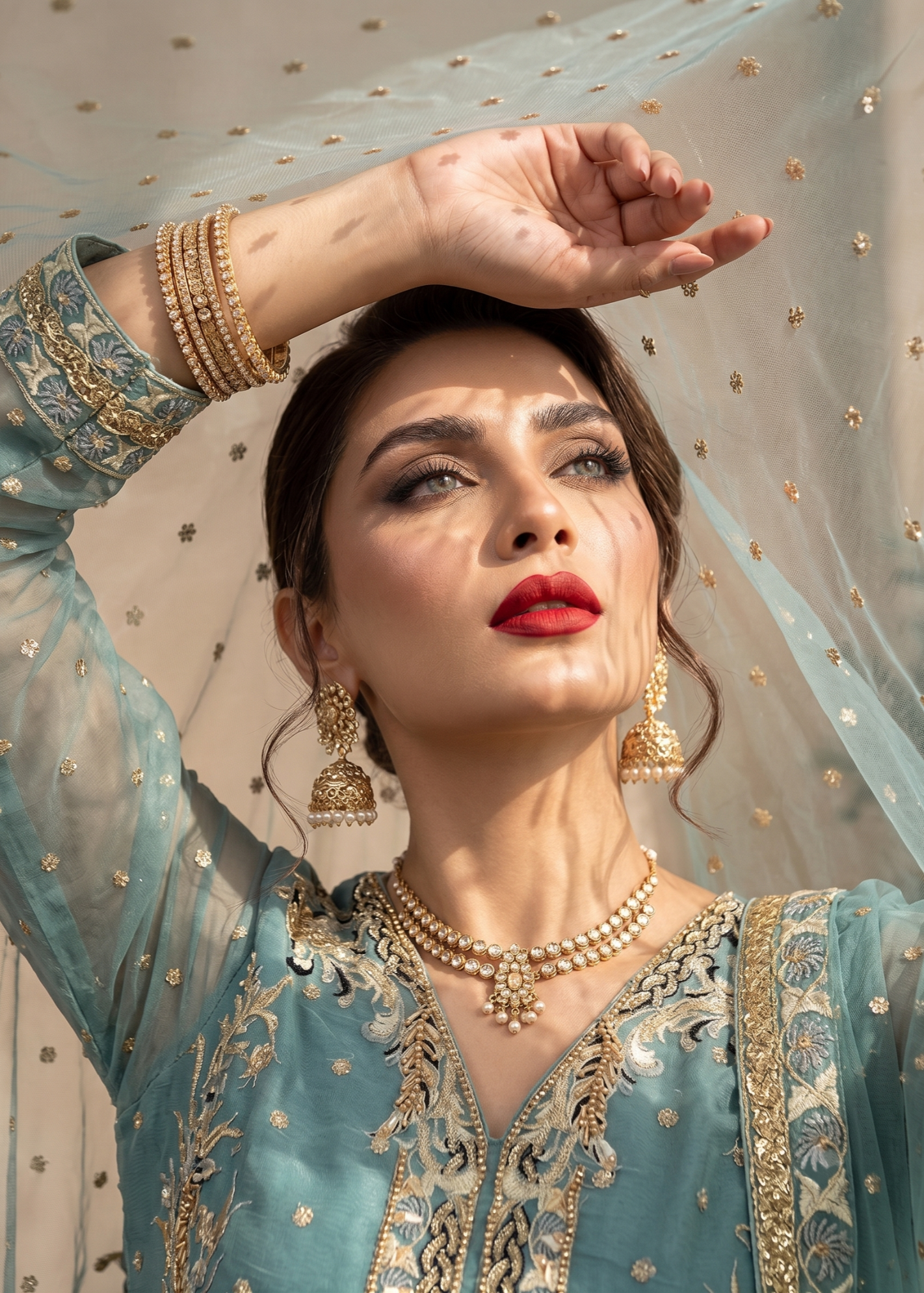 Aquamarine Embroidered Organza Kurta Suit Online in UK USA Canada